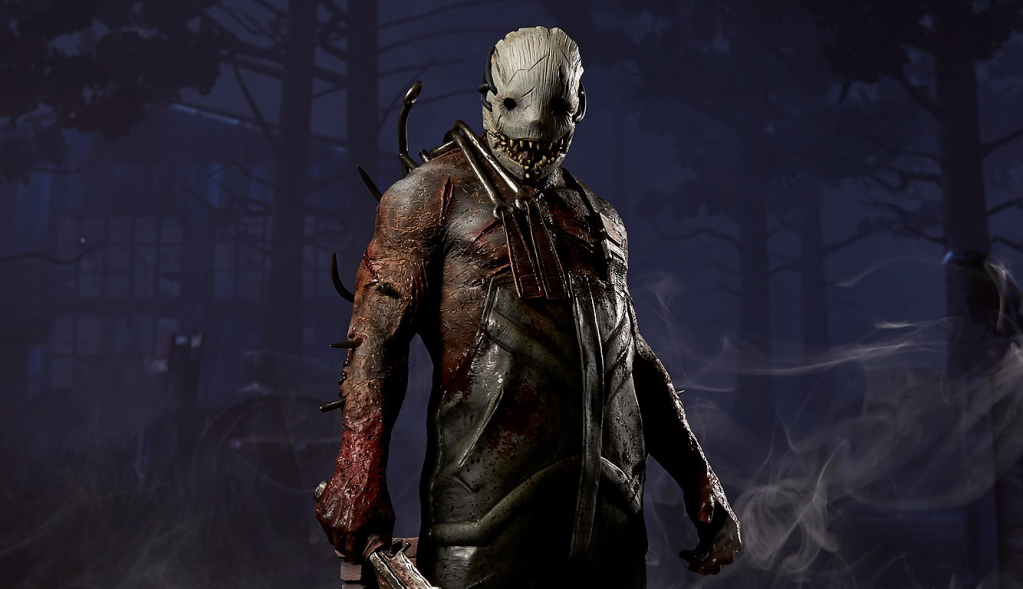 Official artwork of The Trapper, a killer character from Dead by Daylight based off slasher movie archetypes cemented by Jason Vorhees. 