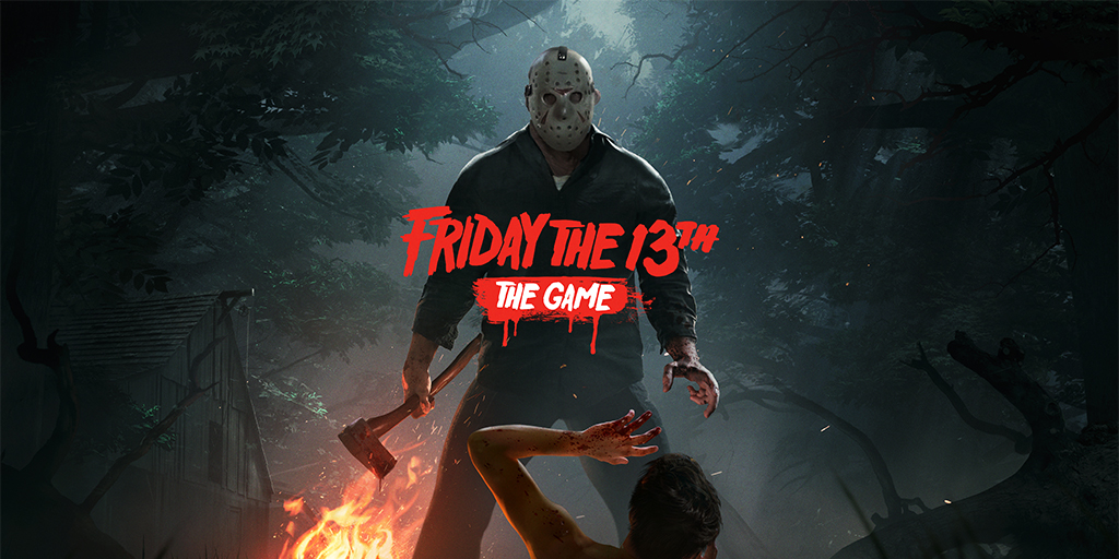 Box art featuring Jason Vorhees standing over an injured camp counselor in a dark forest, holding a hatchet dripping with blood. 