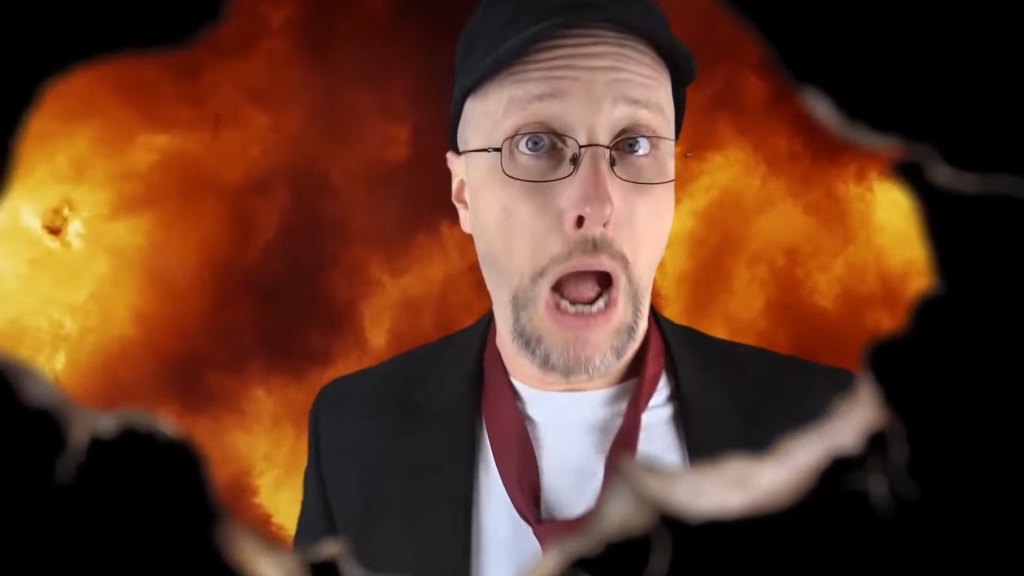 Screenshot of Doug Walker as The Nostalgia Critic in the intro sequence to the decades-old show that's still filming new episodes for some reason. 